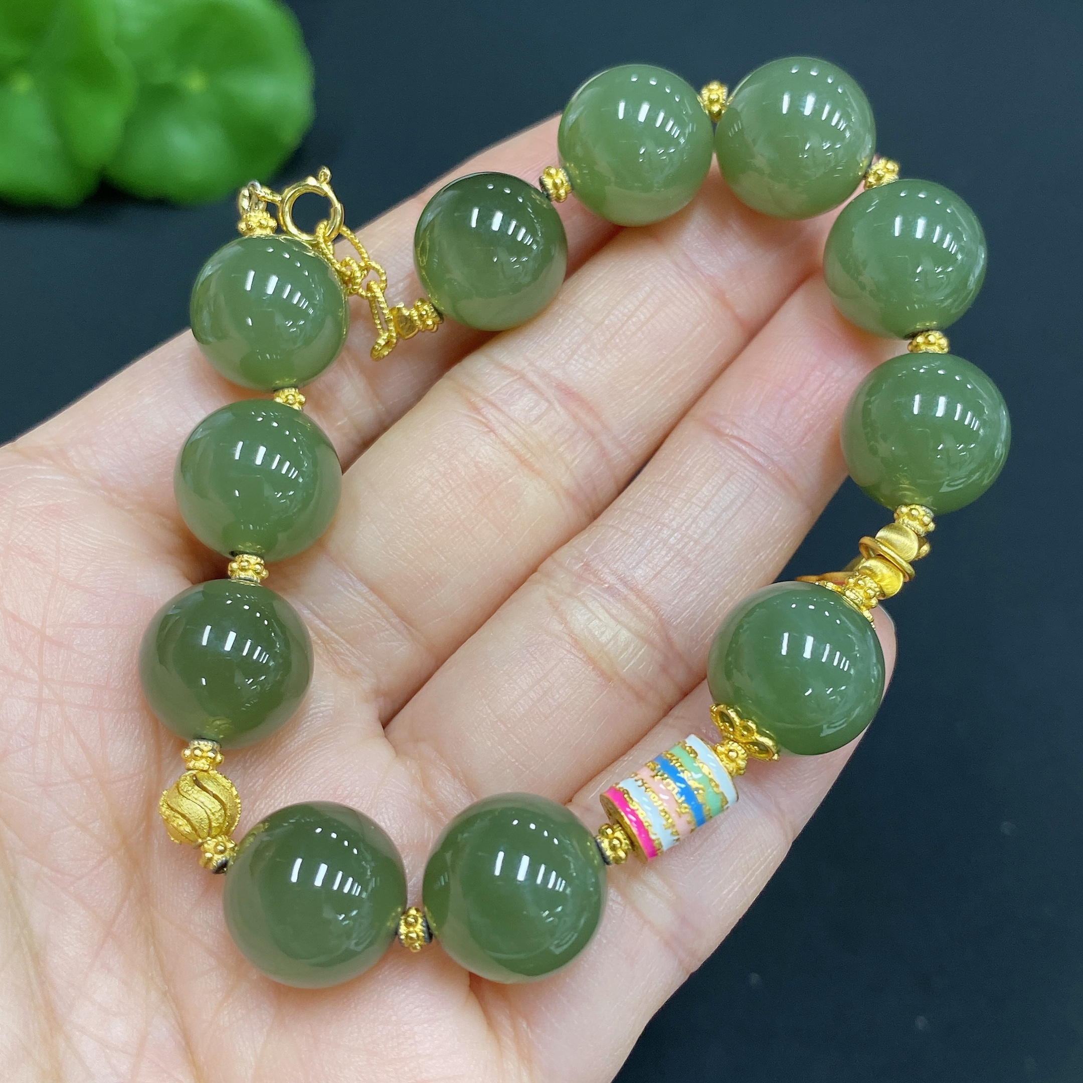 H27059811 Hetian Jade Bracelet   Approx. 11.6mm   Non-Gold Inlaid   Total Weight Approx. 31.6g