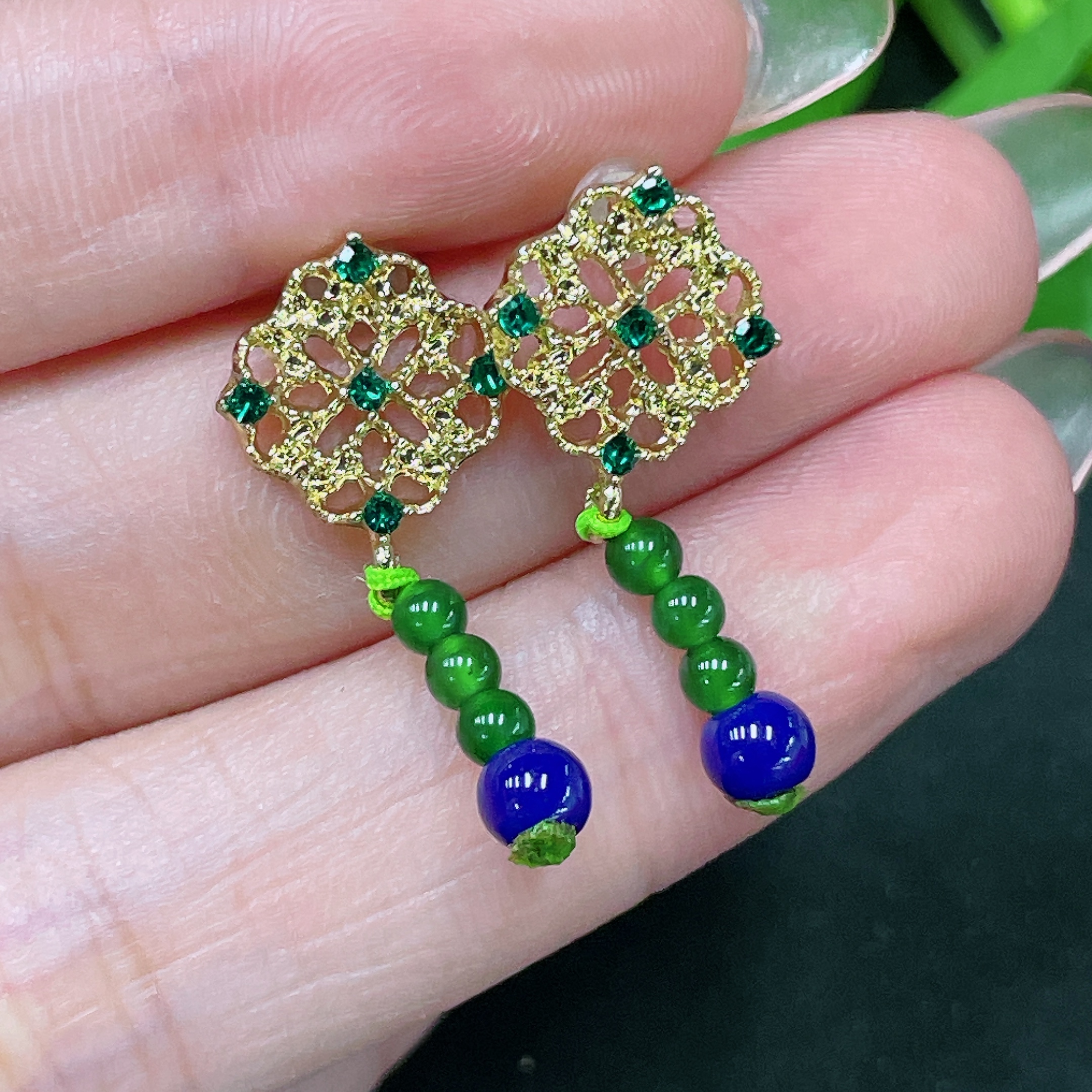 F34983430 Jadeite Inlaid Piece Non-Gold With Non-A Grade Beads