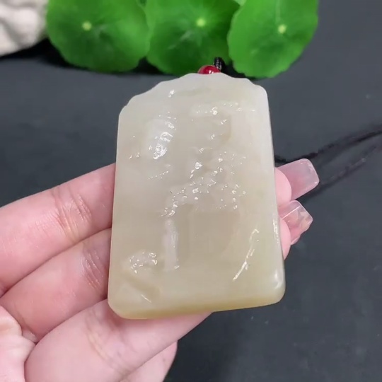 H17915134 Hetian Jade Pendant Guanyin with Cord Total Weight 49.91g