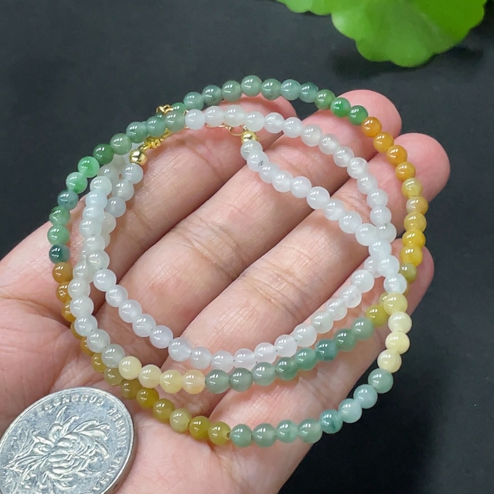 F20208019 Jadeite Beaded Necklace Approx. 3.9mm Card Yellow Beads Color Origin Undetermined Non-Gold Rope Clasp Total Weight 13.942g