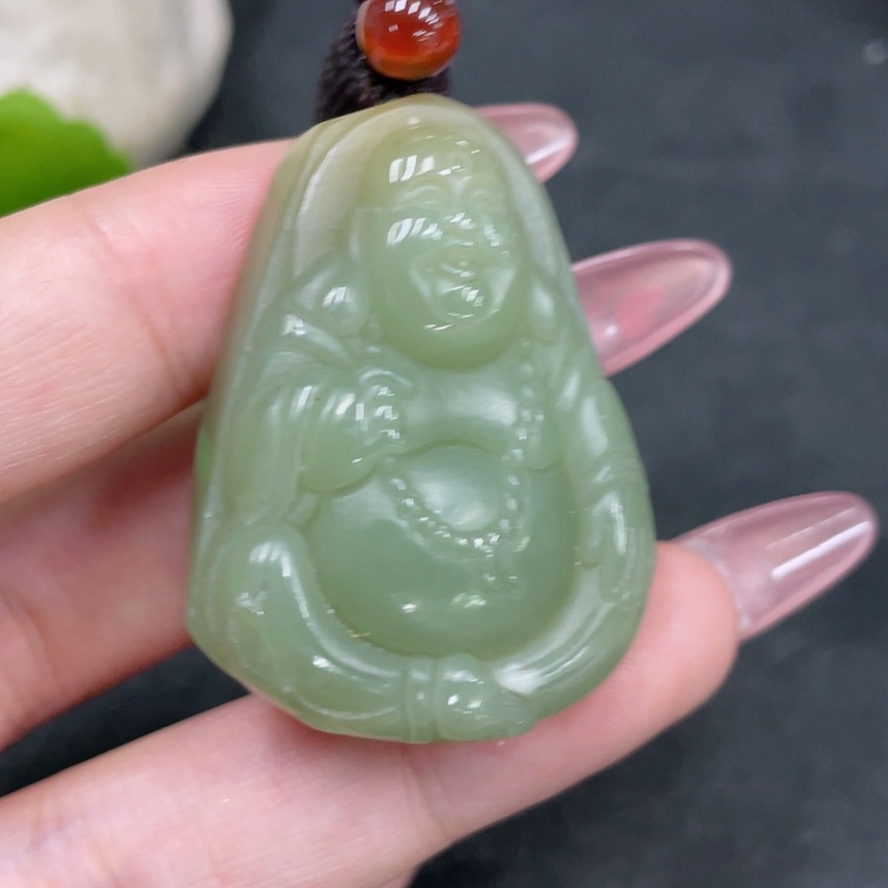 H33944265 Hetian Jade Pendant Buddha, Total Weight (including rope): 31.1g