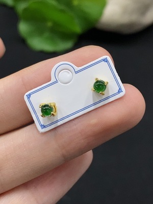 F34996123 Jadeite Cabochon Inlaid Earrings Non-Gold Inlaid Total Weight Approx.0.64g
