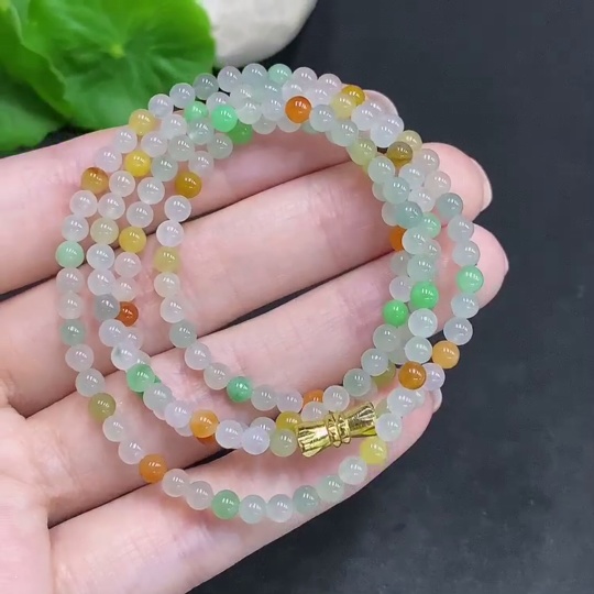 F34022594 Jadeite Bead Necklace Non-Gold Setting Total Weight Approximately 14.6g Size About 3.5mm Yellow Bead Color Origin Undetermined