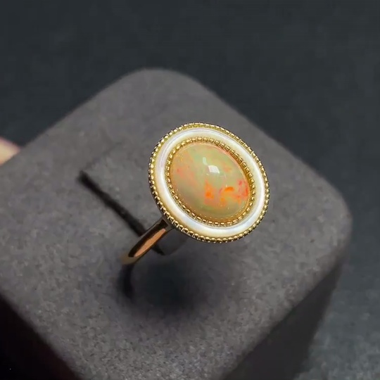 C34008378 Opal Ring Adjustable Non-Gold Total Weight Approx. 3.68g