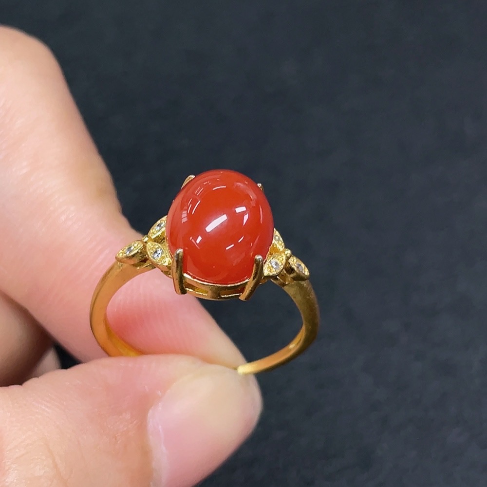 C33923305 South Agate Ring, Non-Gold, Adjustable, Total Weight Approx. 2.89g