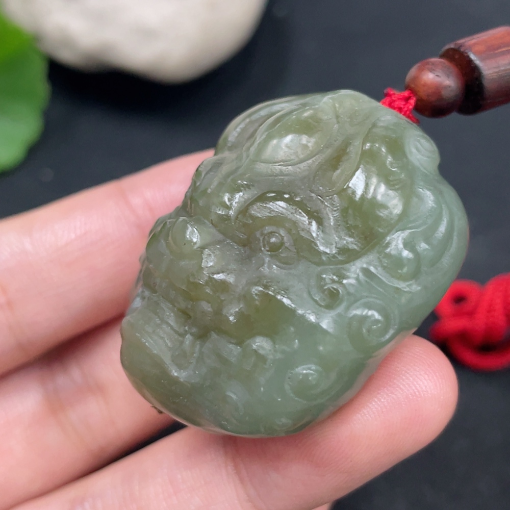 H31635326 Hetian Jade Pendant Rui Beast Total Weight (with rope) Approx. 49.6g
