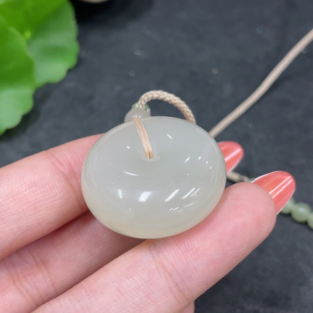 H34981182 Hetian Jade Pendant, Peace Buckle, Total Weight (including rope) 22.2g