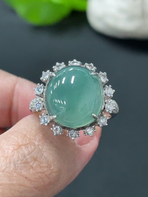 F32769771 Jadeite Cabochon Inlaid Ring Non-Gold Inlaid Adjustable Size Total Weight Approx. 5.7g