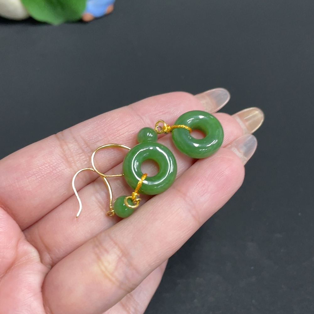 H32780628 Hetian Jade Inlaid Earrings Doughnut