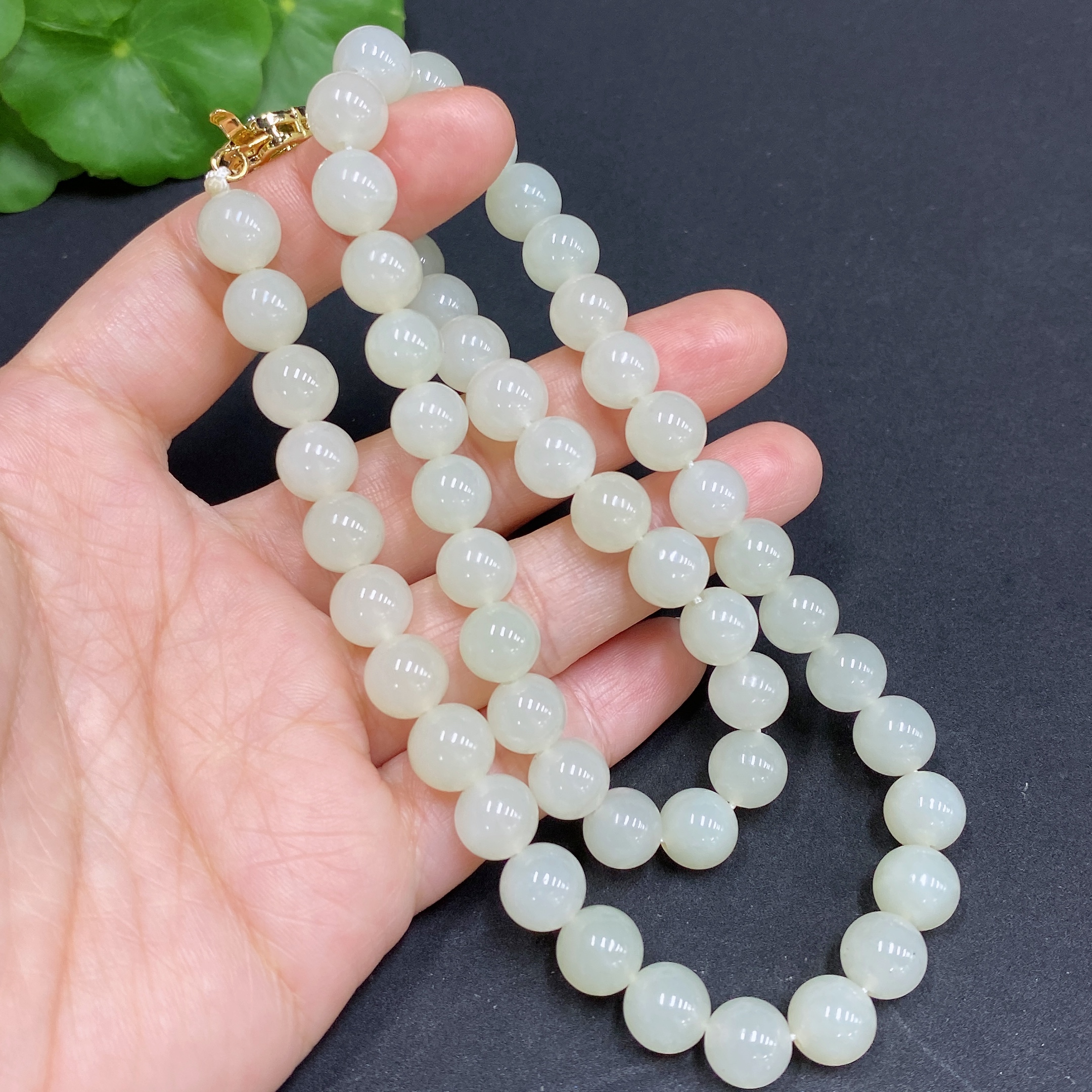 H34970438 Hetian Jade Bead Necklace, Approx. 8mm, Non-Gold Inlaid, Total Weight Approx. 47.9g