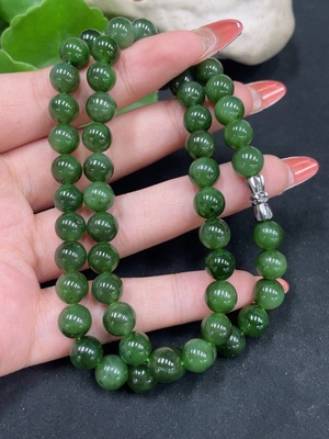 H34062393 Hetian Jade Jasper Bead Necklace Approx. 8mm Non-Gold Total Weight About 43.9g