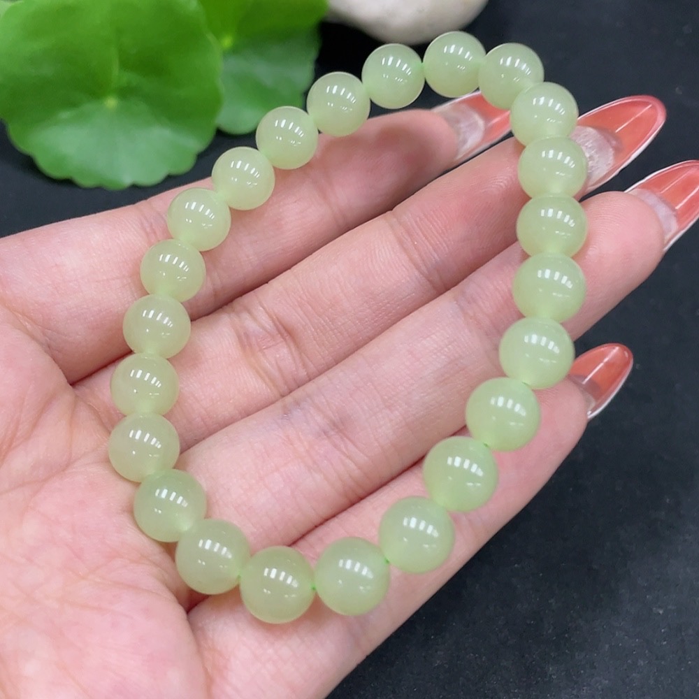 H35084496 Hetian Jade Bracelet, approx. 7.8mm beads, total weight approx. 18.4g