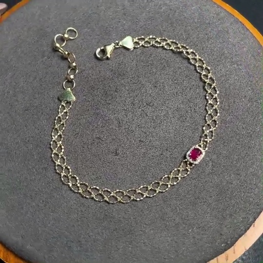 C33921944 Ruby Bracelet with Filling, 18K Gold, Diamond Accents, Total Weight Approx. 2.64g