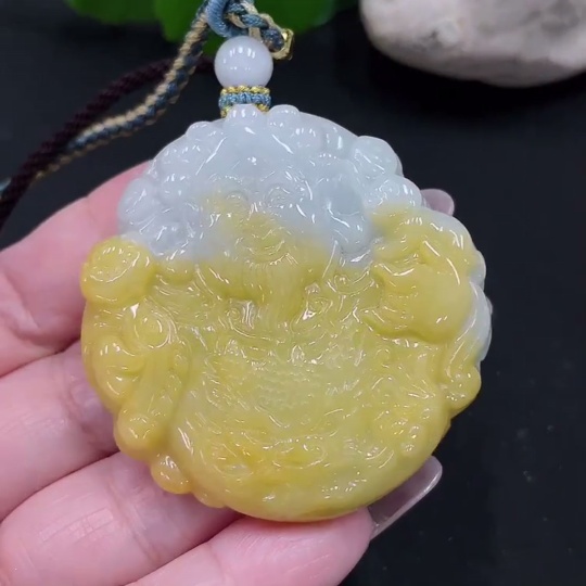 F35082311 Jadeite God of Wealth Pendant Total Weight Approx. 48.5g (Including Rope Weight)