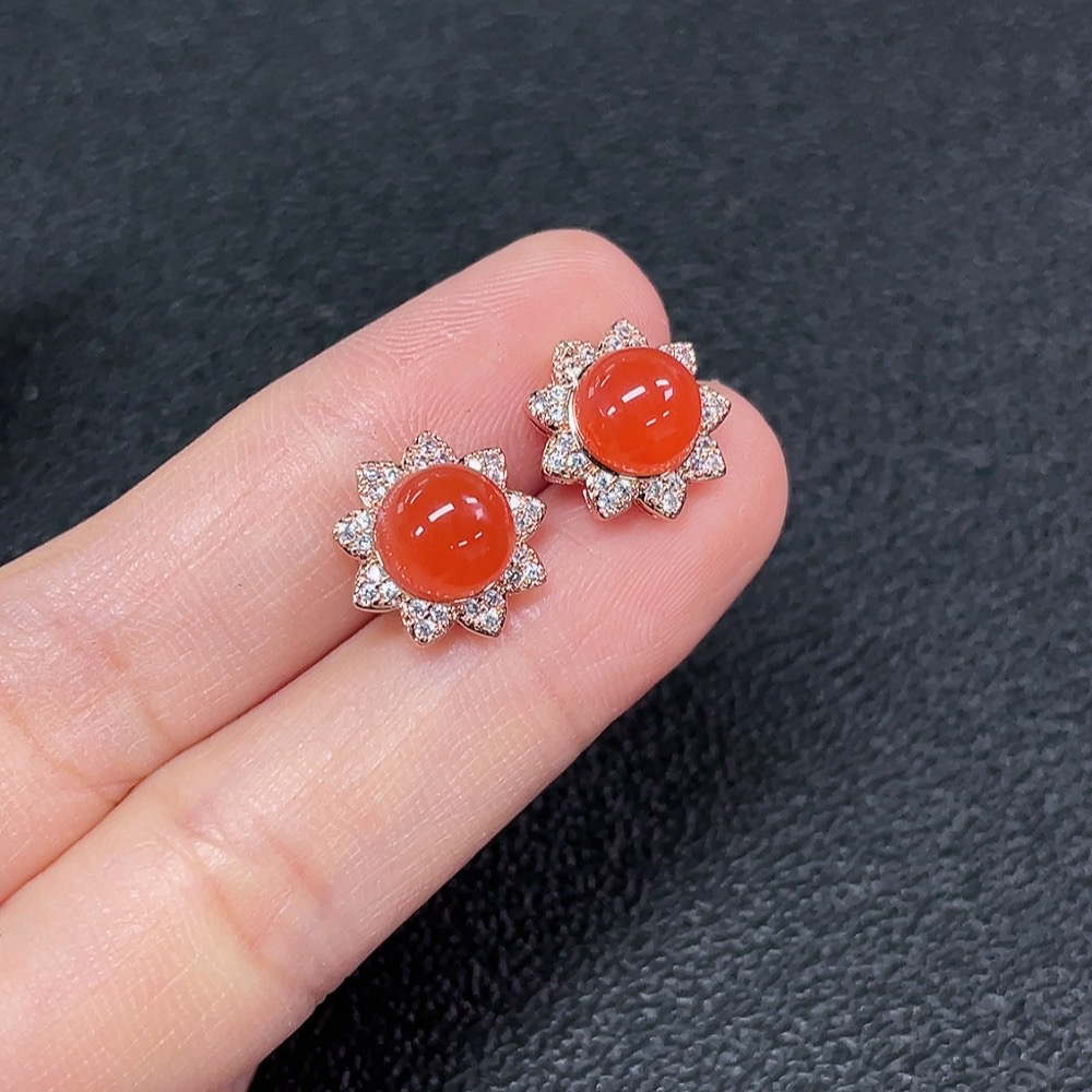 C33870073 South Red Agate Earrings Non-Gold Total Weight Approx. 2.89g Size 7.1mm