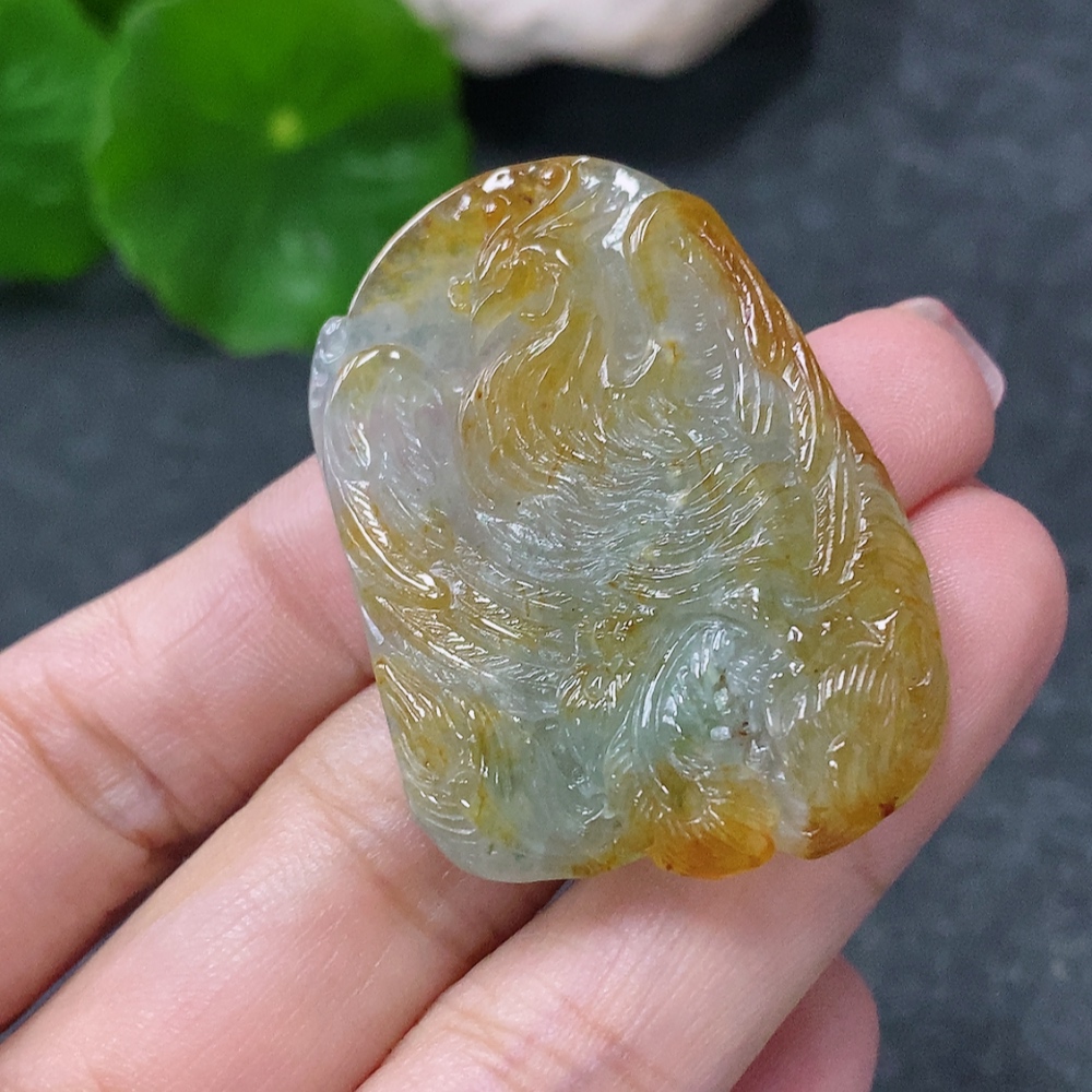 F34998908 Jadeite Pendant Phoenix Total Weight Approx. 13.8g Yellow Part Color Origin Undetermined