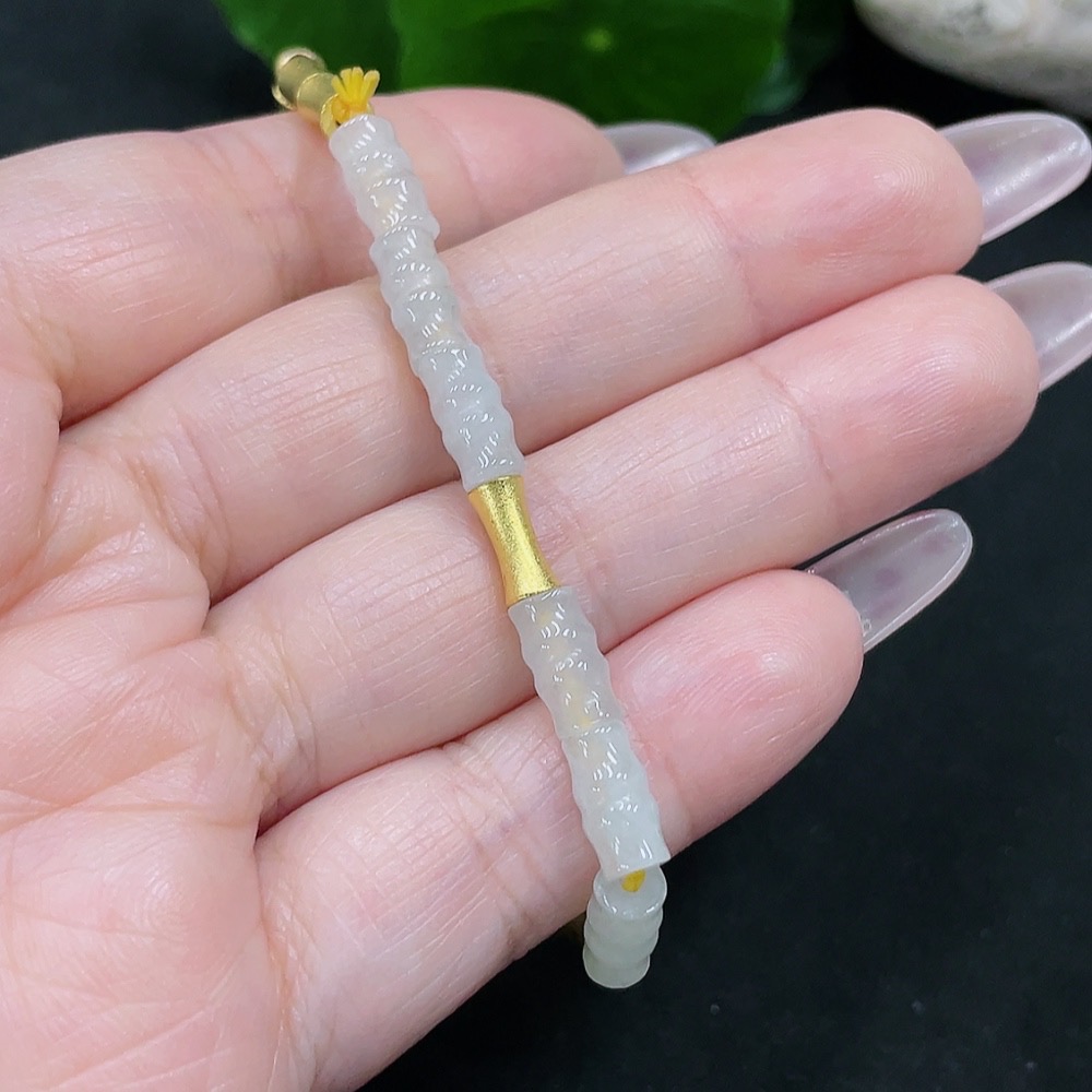 F34069003 Jadeite Bead Bracelet Approx. 4.7mm Total Weight Approx. 8.6g (Non-gold Inlaid)