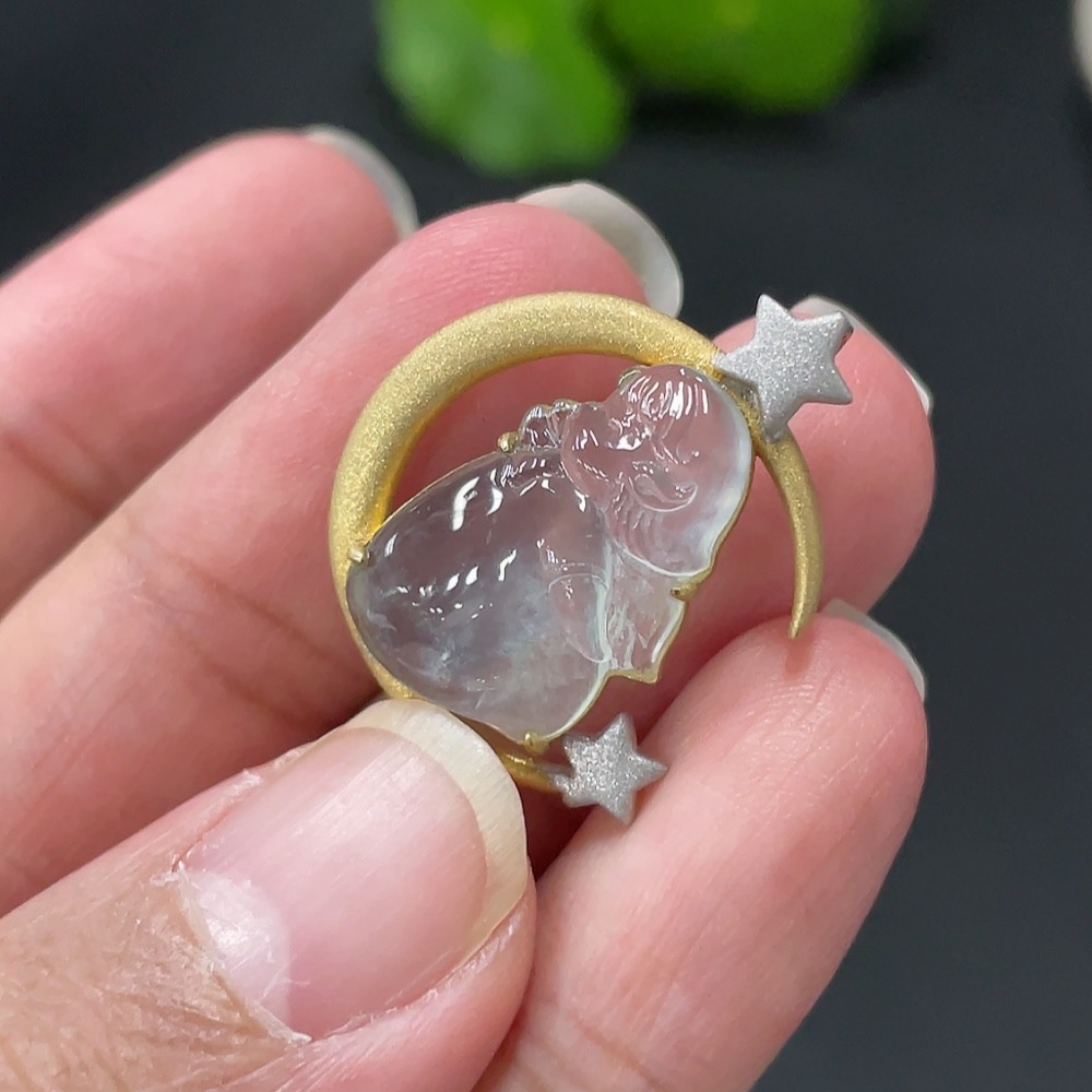 F21376856 Jadeite Angel Pendant with 18K Gold Setting, Approx. 3.37g
