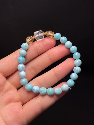C33936713 Larimar Bracelet with Crystal, Non-Gold, Total Weight Approx. 14.1g, Size Approx. 7.1mm