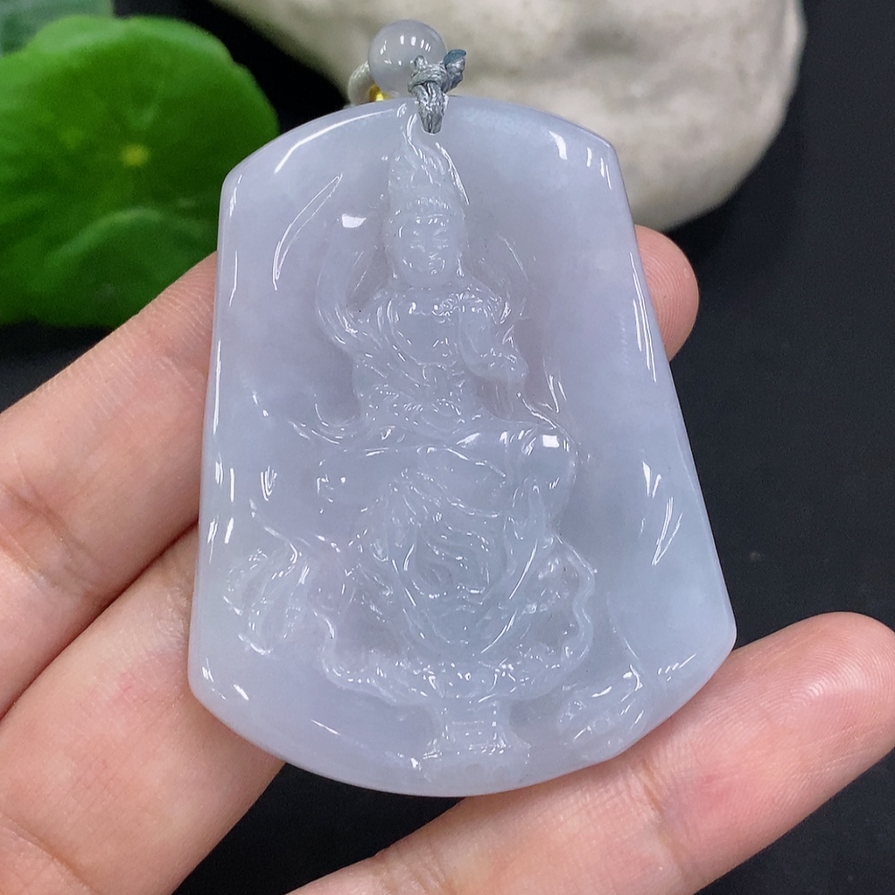 F32800456 Jadeite Dragon-Guarding Guanyin Pendant, total weight with rope approx. 29.3g (matching beads non-A)