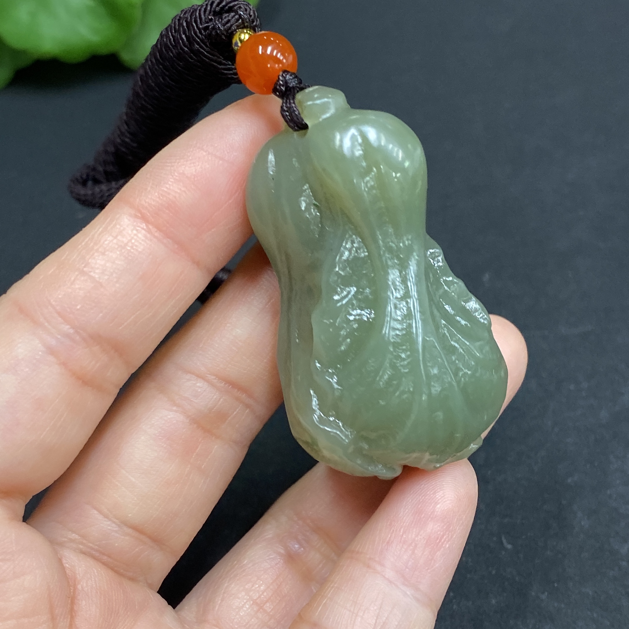 H33938905 Hetian Jade Pendant, Cabbage, Total Weight (including rope) 35.5g