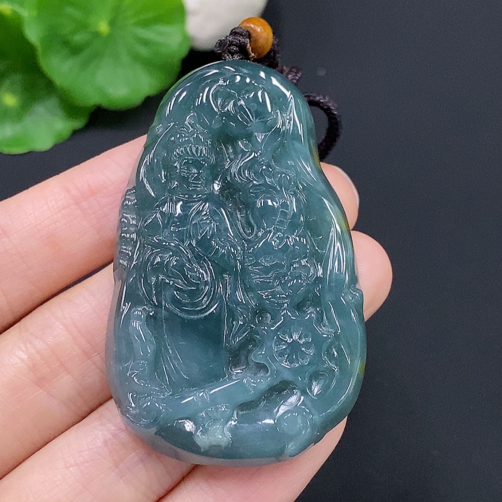 F28240911 Jadeite Manjushri Pendant (Total Weight with Cord Approx. 34.7g)