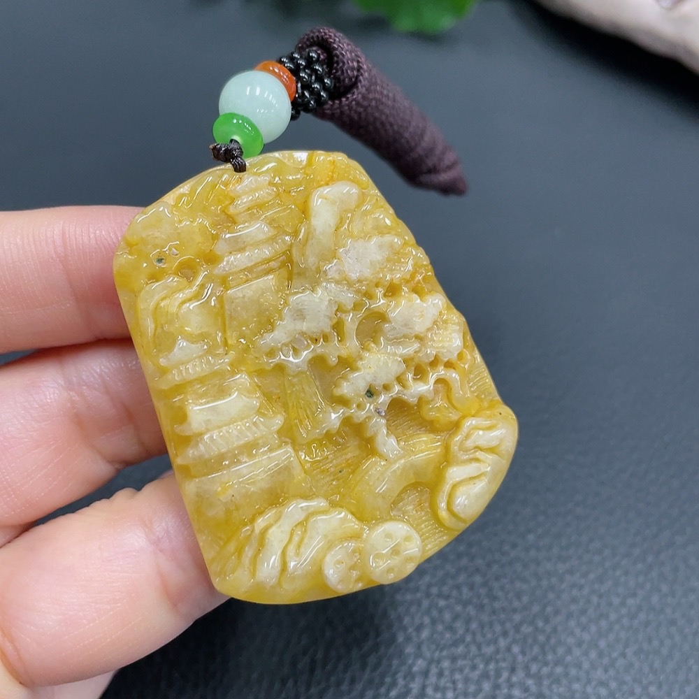 F22512268 JadeitePendant Landscape Plaque Color Origin Undetermined With Non-Grade A Beads Total Weight 28.486g