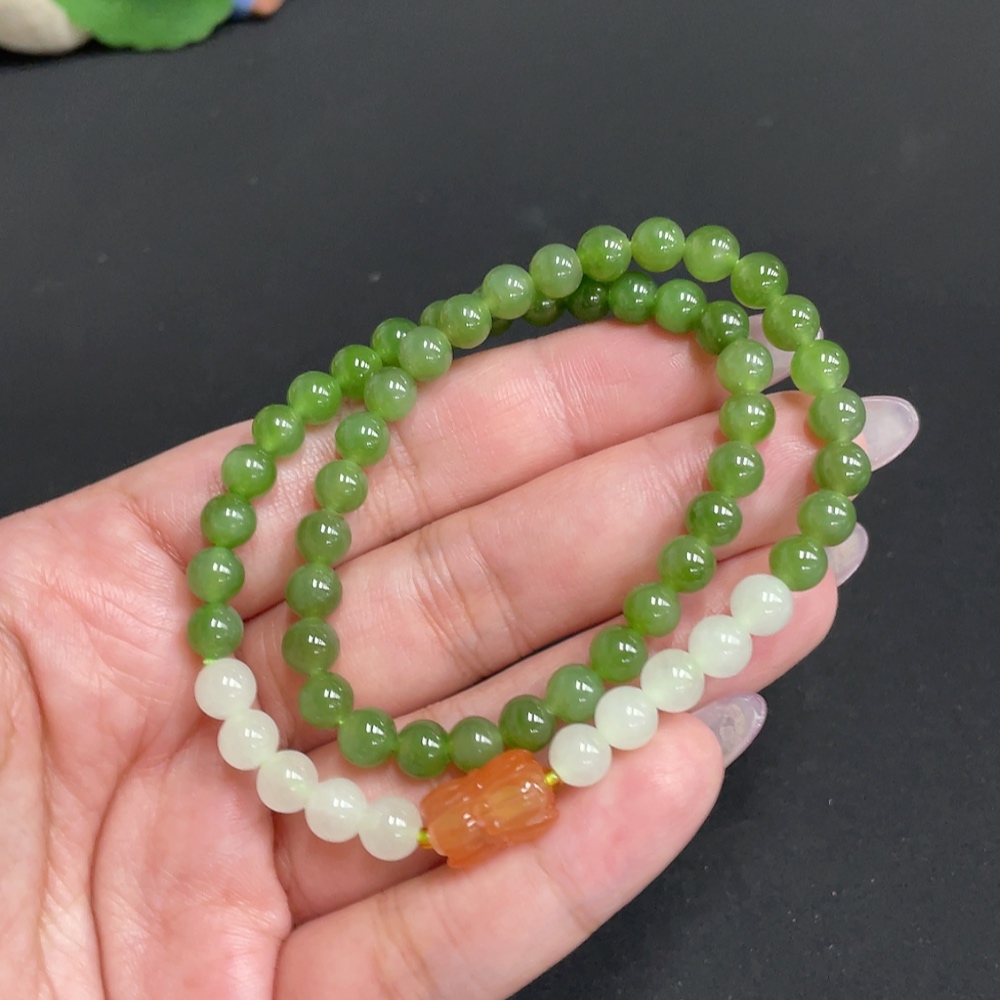 H33901538 Hetian Jade Bead Necklace Approx. 5.7mm Total Weight Approx. 20.7g with Southern Red Agate