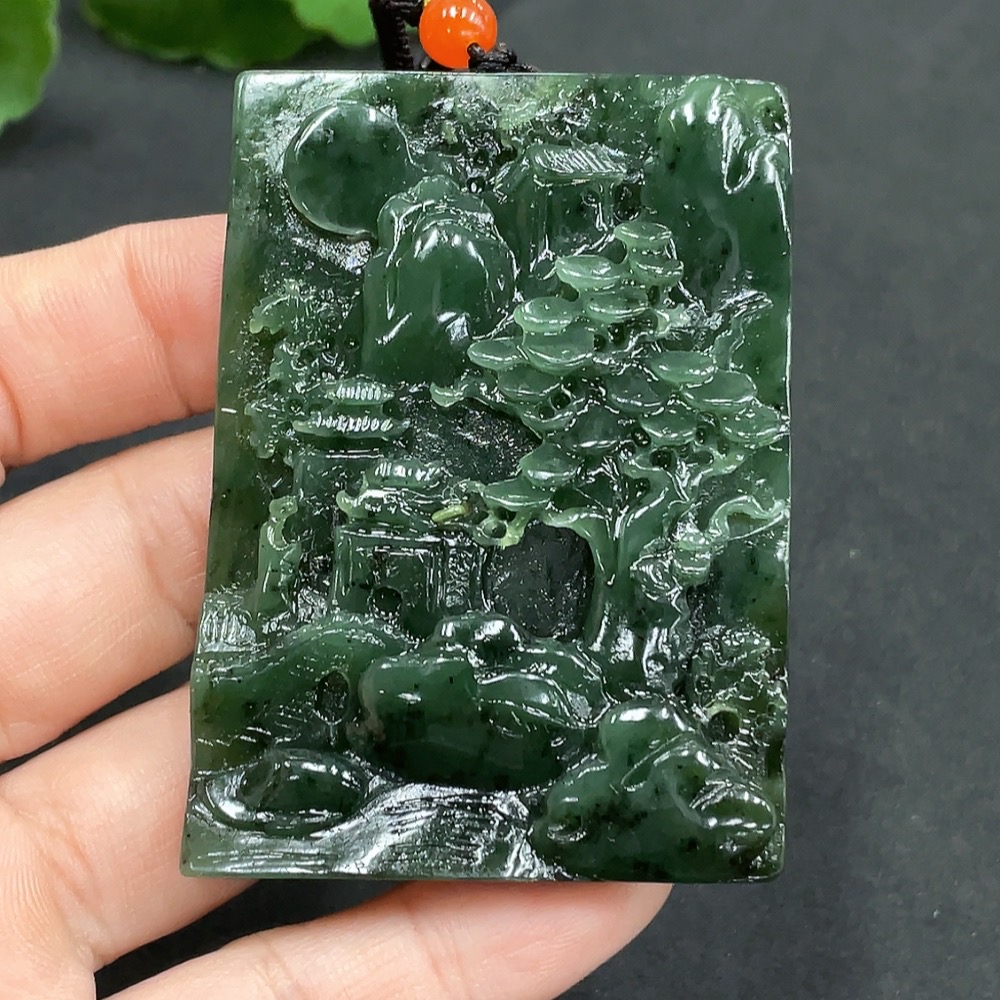 H15591867 Hetian Jade Pendant - Landscape Plaque