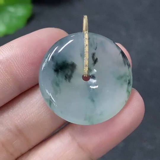 F34953298 Jadeite Pendant Peace Buckle with 18k Gold and Diamond Accents, Total Weight Approximately 7.82g