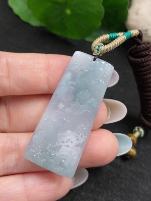 F33874286 Jadeite Landscape Pendant, Total Weight Approx. 13.2g (Including Rope Weight)
