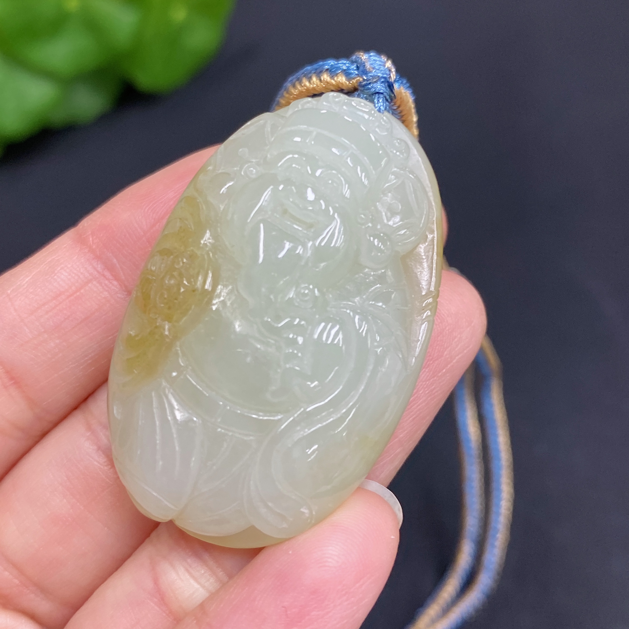 H29428133 Hetian Jade Pendant, God of Wealth, Total Weight (including rope): 42.6g, Accessories are not Hetian Jade