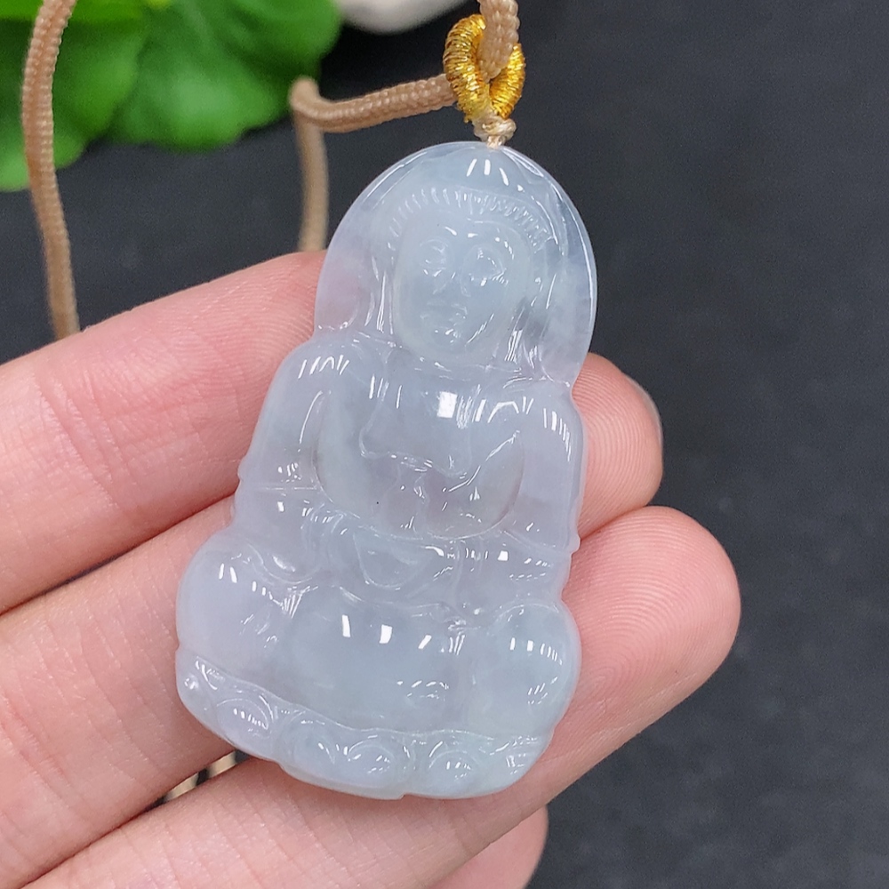 F35078161 Jadeite Guanyin Pendant, total weight including cord approximately 11.6g