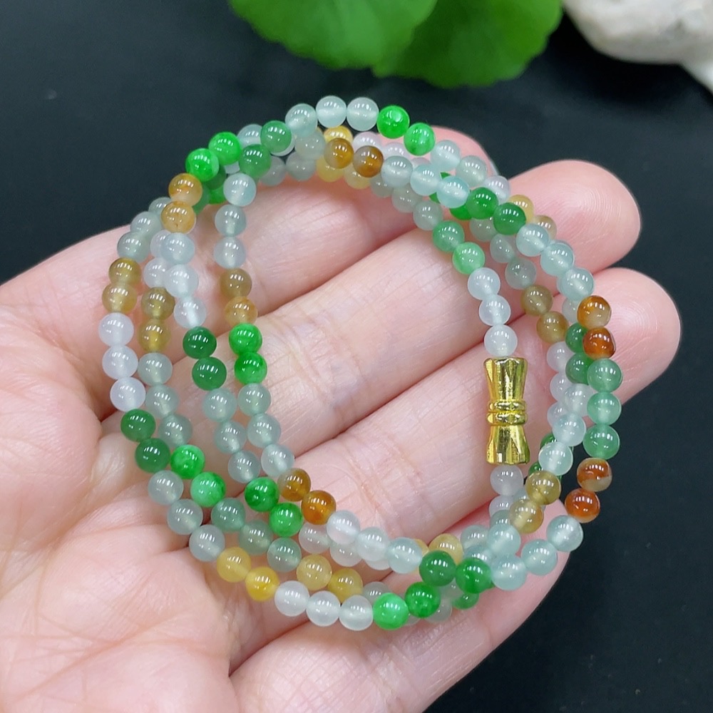 F27151878 Jadeite Bead Necklace Approx. 3.5mm Total Weight Approx. 13.2g Non-gold Setting Color Origin Undetermined