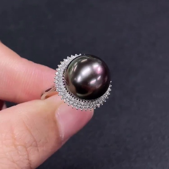 C33892171 18K Saltwater Pearl Ring with Diamond Accents, Total Weight Approx. 5.36g, Size 13, Stone Measures About 12.1mm
