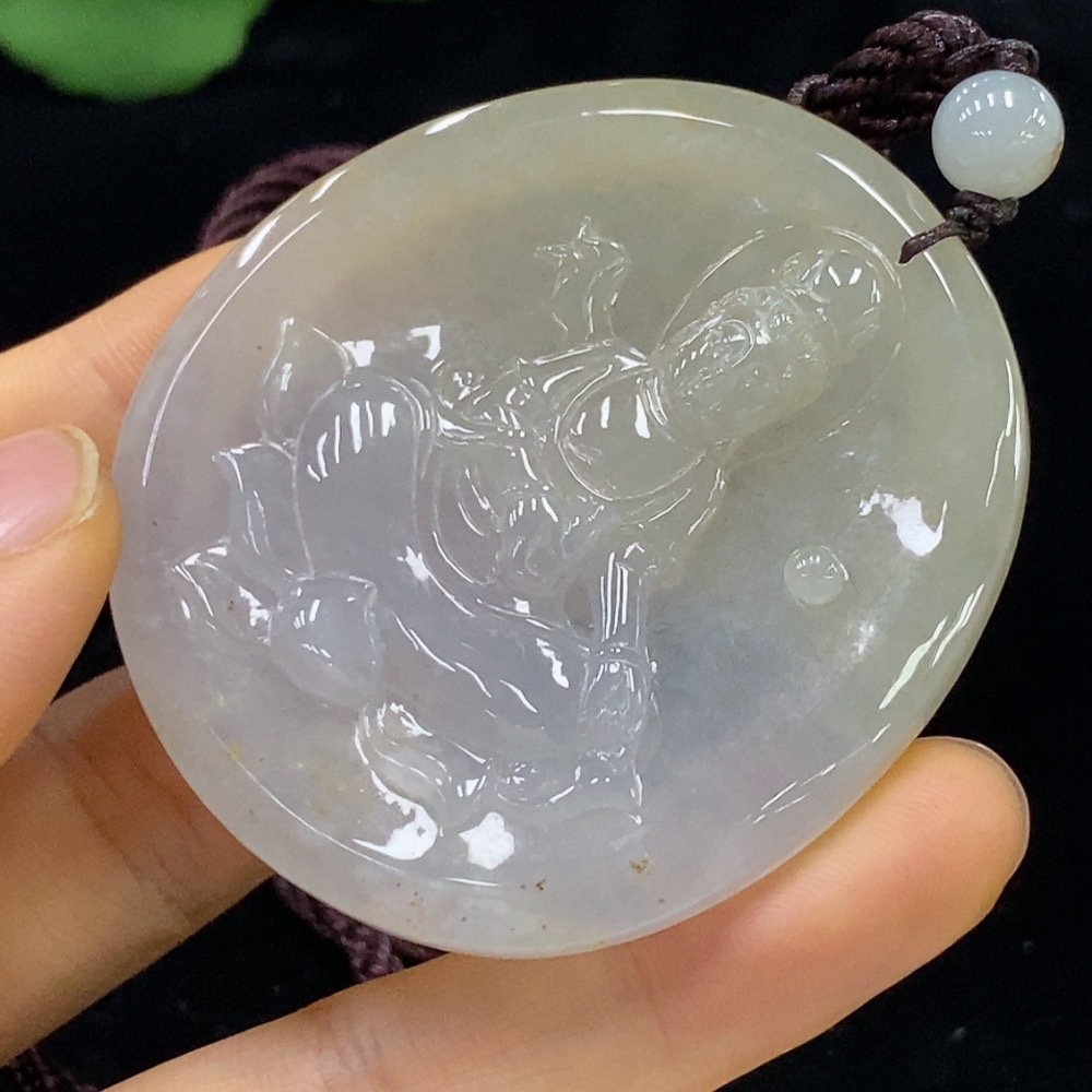 F34024860 Jadeite Guanyin Pendant Total Weight Approx. 48.96g (Including Rope Weight)