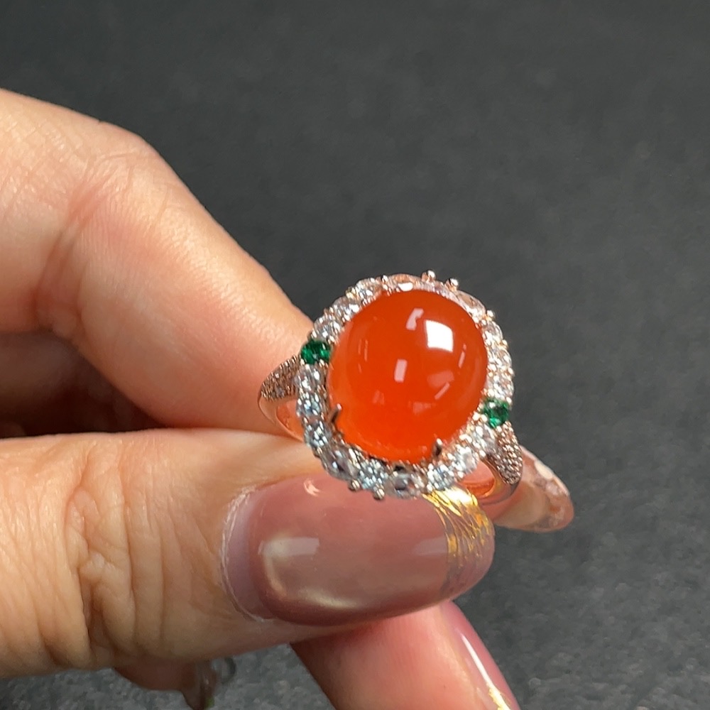 C28222809 Red Agate Inlaid Ring (Non-Gold Setting, Adjustable, Total Weight Approx. 5.02g)