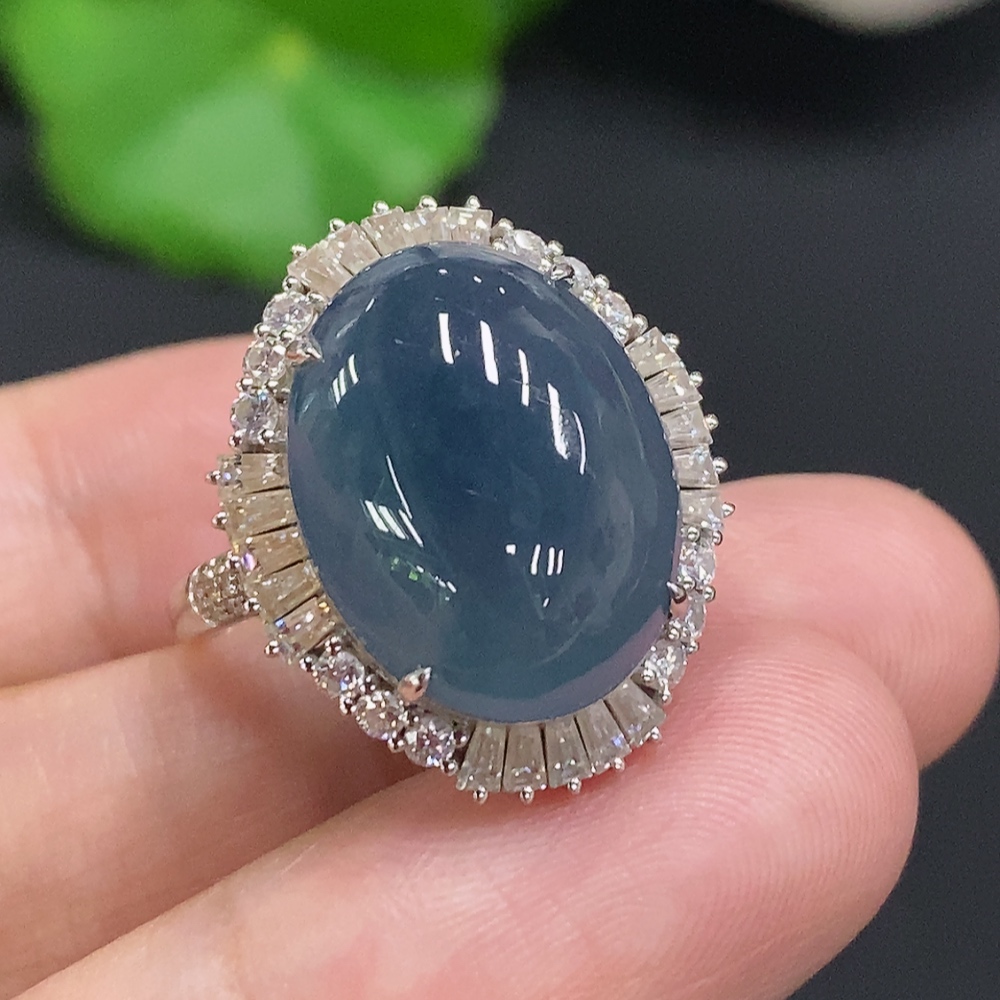 F31685861 Jadeite Cabochon Inlaid Ring 18K Gold Size 14 Total Weight Approx. 5.1g (Non-diamond)