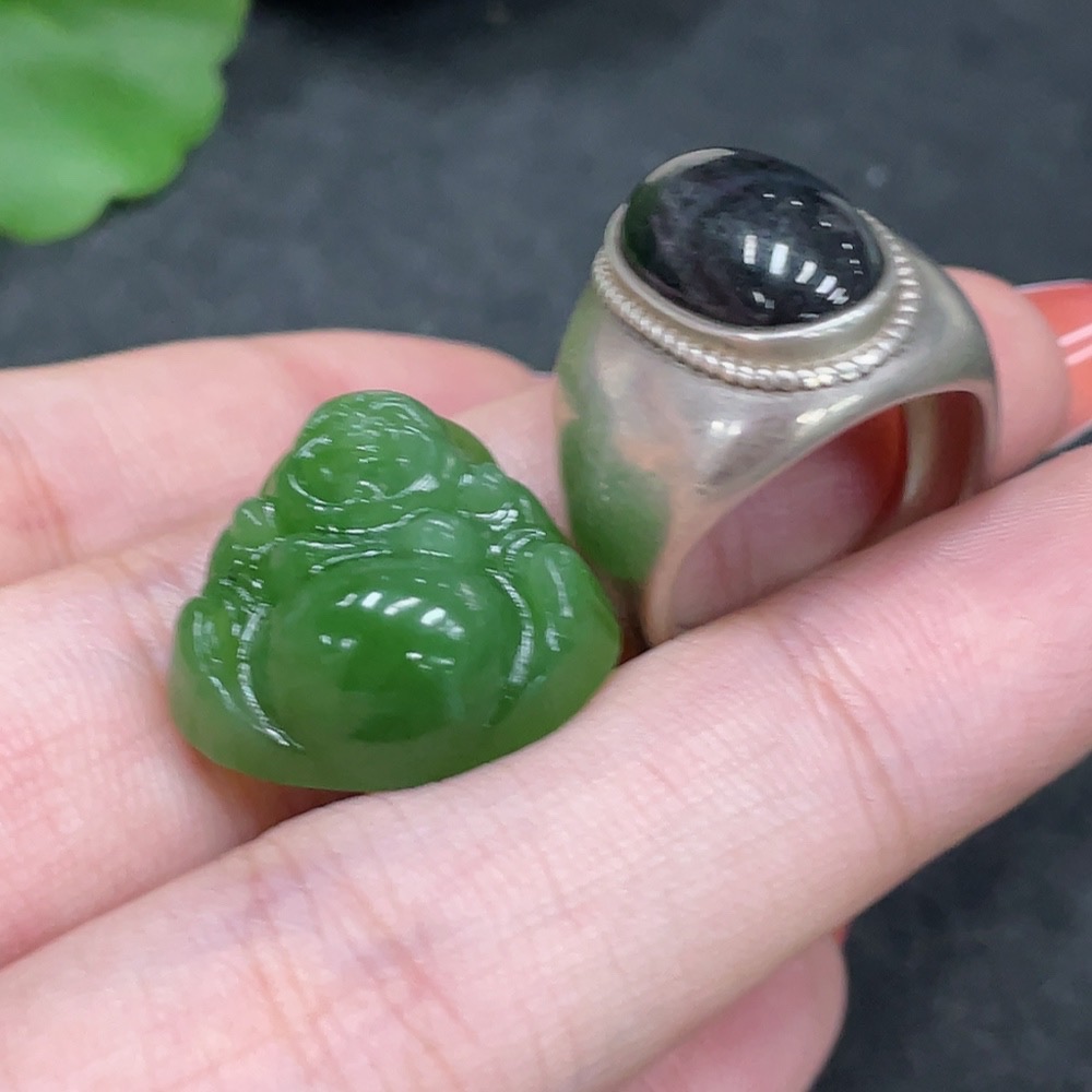 H34980229 Hetian Jade Pendant + Openable Inlaid Ring Non-Gold Total Weight Approx. 13.6g