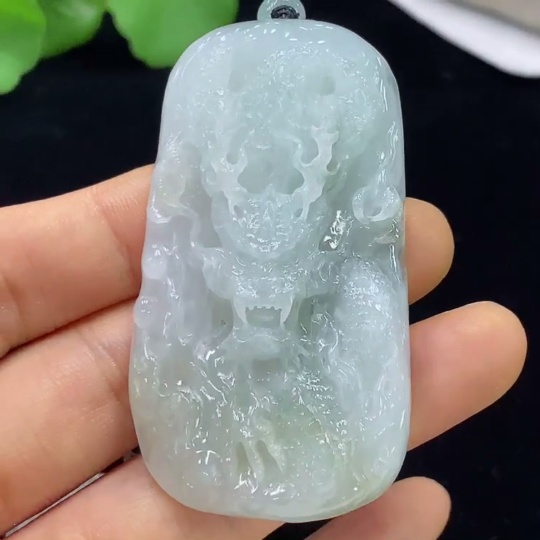 F35134764 Jadeite Dragon Pendant Total Weight Approx. 46.48g (Including Rope Weight)