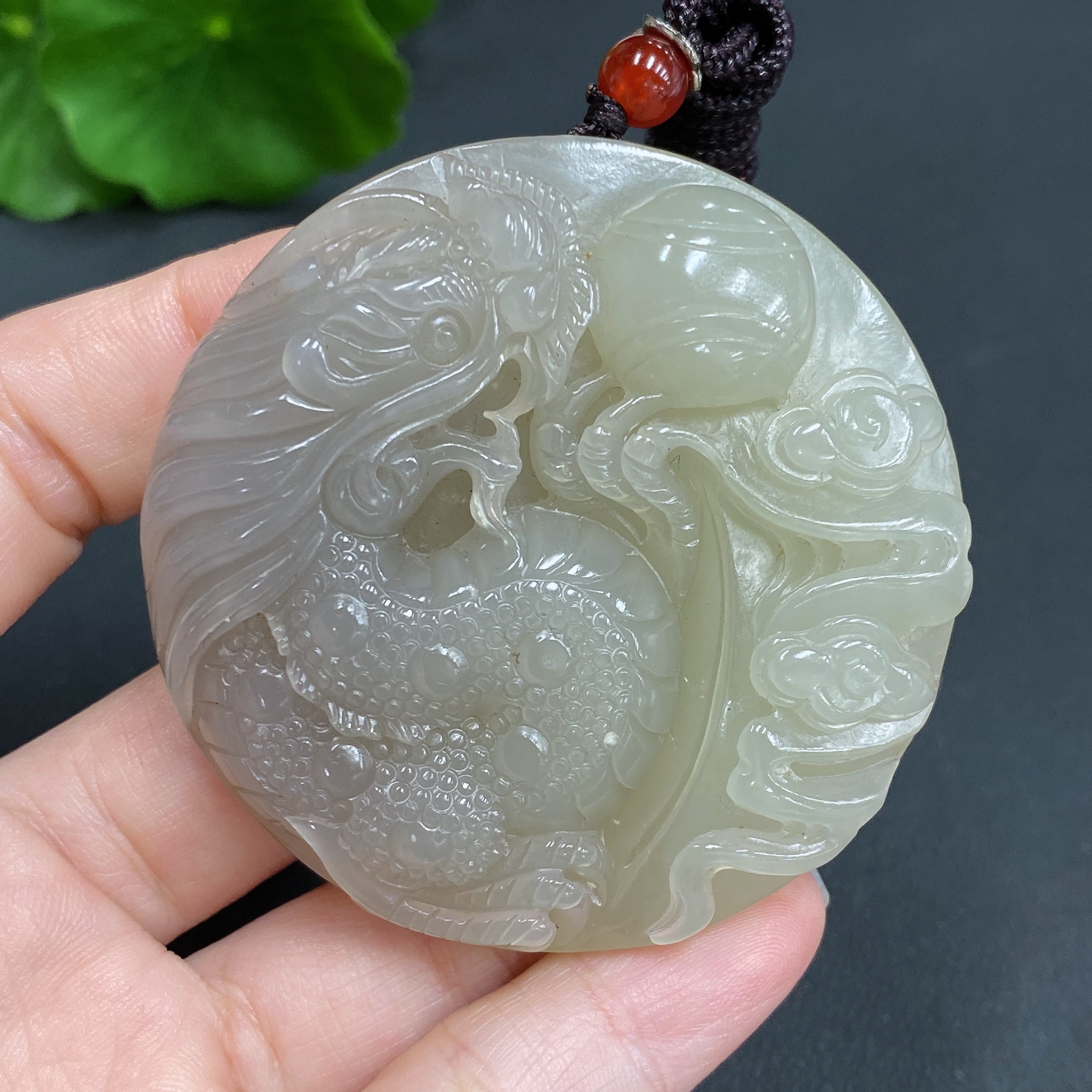 H16827761 Hetian Jade Pendant Dragon Plaque Gross Weight Approx. (with rope) 60.1g