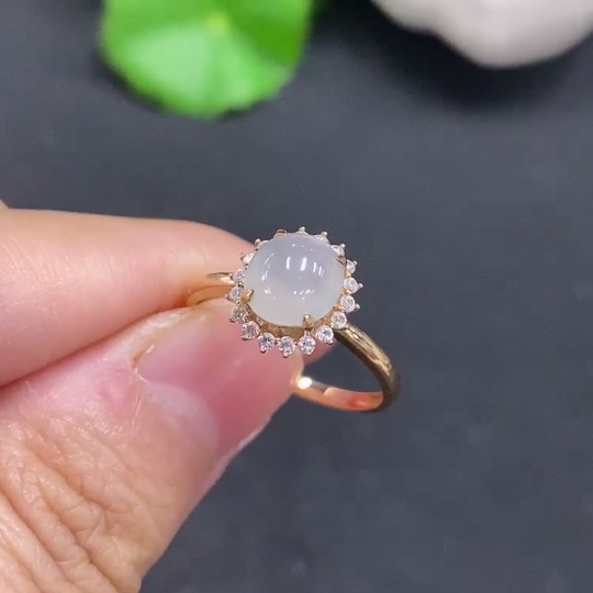 F23569279 Jadeite Cabochon Ring 18K Gold Size 14 Total Weight Approx.1.8g