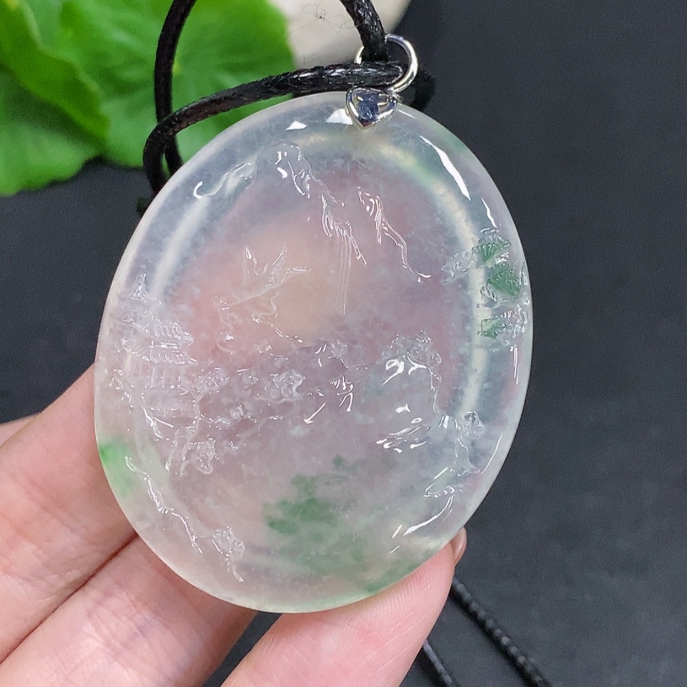 F34033963 Jadeite Landscape Pendant No Stamp Surface Tested 18k Gold Total Weight Approx. 28g (Excluding Rope) Master Collection Certificate