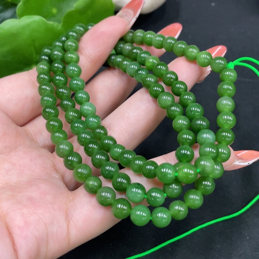 H35112132 Hetian Jade Jasper Bead Necklace, Approx. 5.8mm, Total Weight About 37g