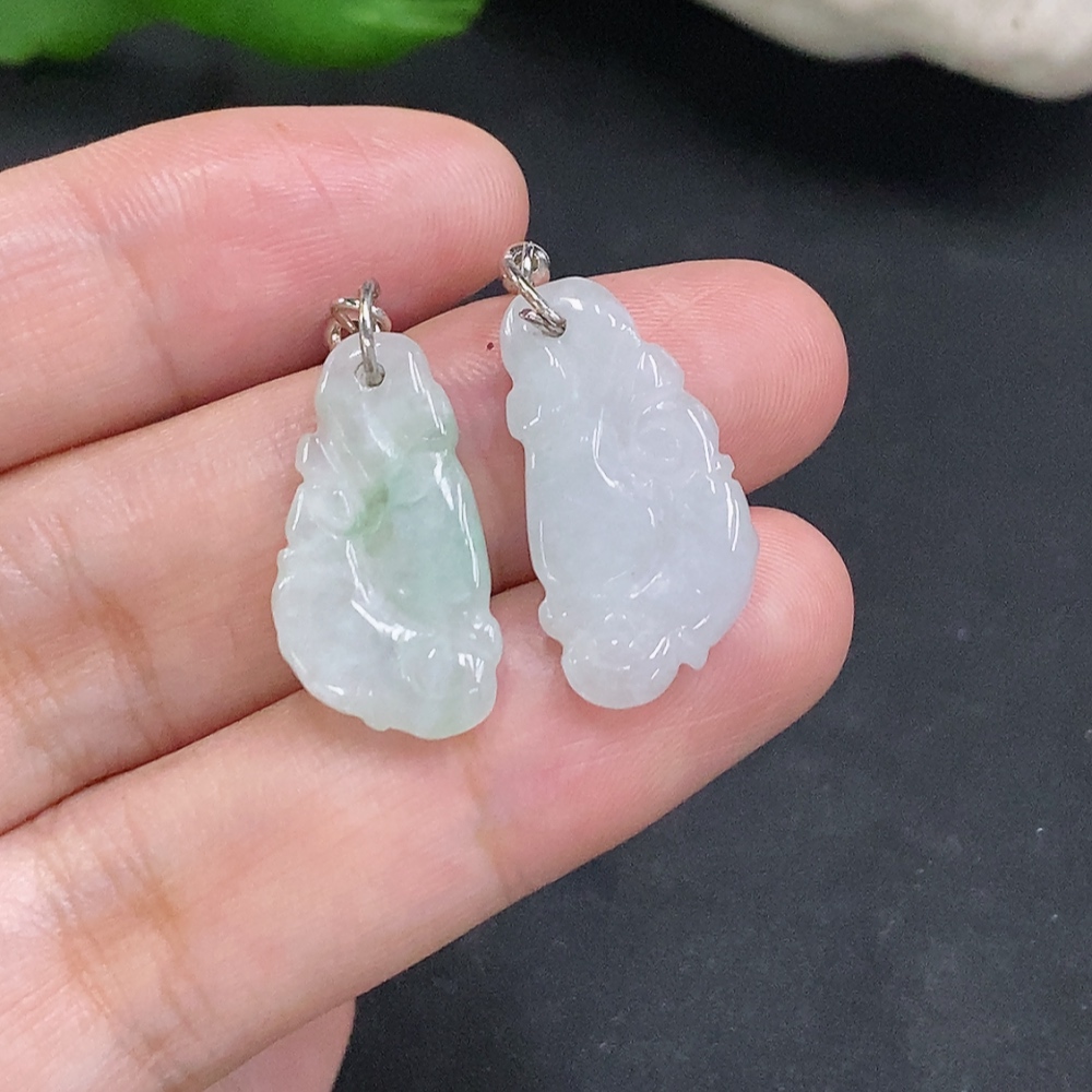 F32802323 Jadeite Inlaid Earrings Non-Gold Inlaid Total Weight About 3.5g