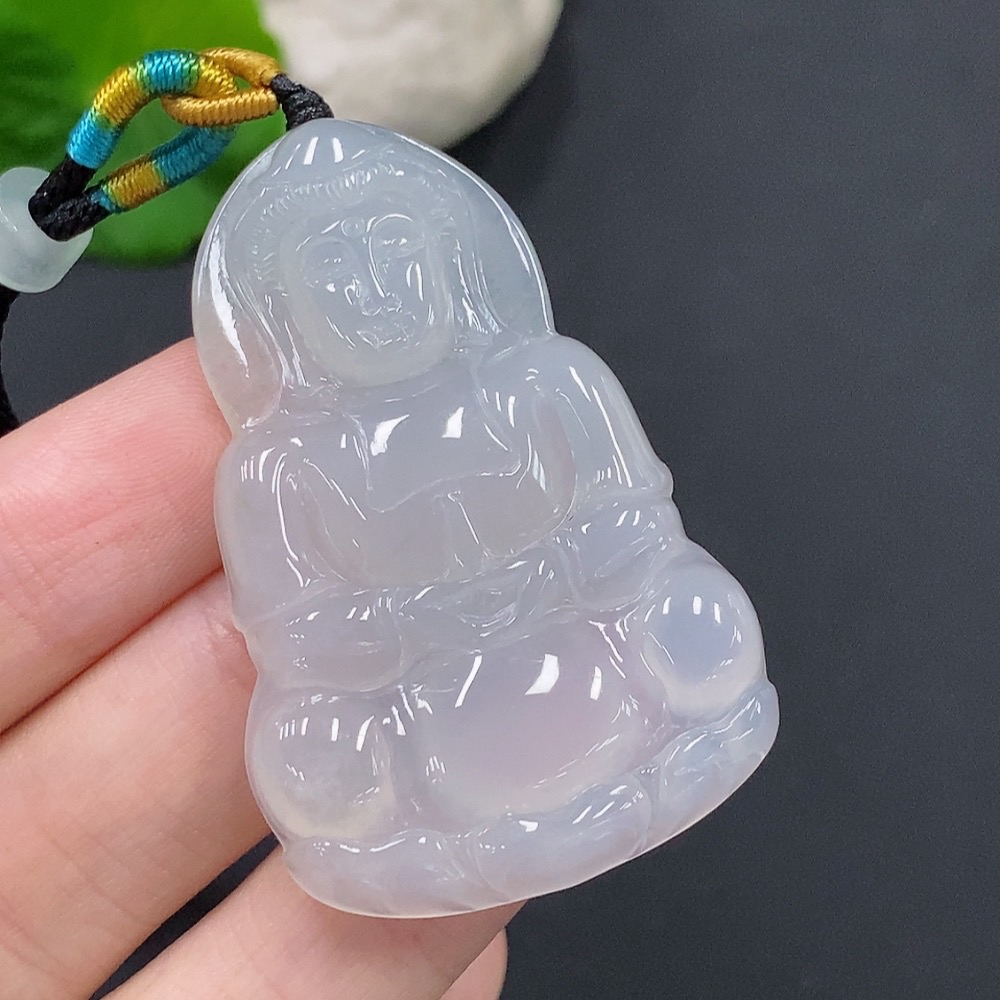 F28295243 Jadeite Guanyin Pendant Total Weight Approx. 18.4g (Including Rope Weight)