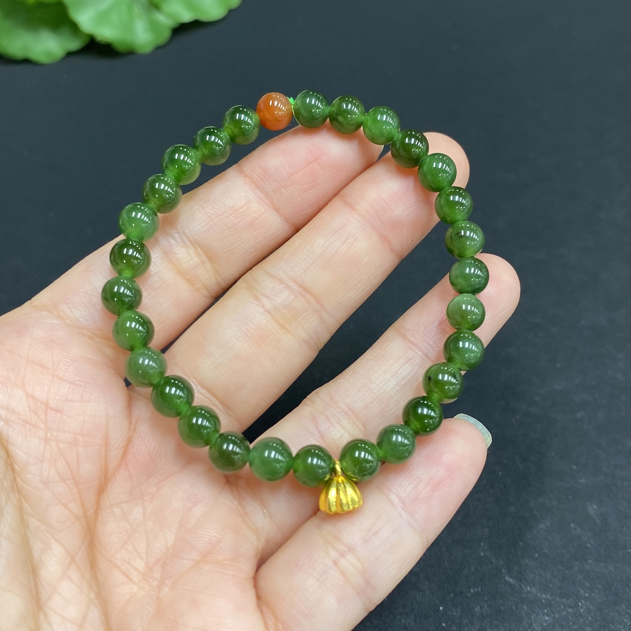 H33878913 Hetian Jade Bracelet, Approx. 5.7mm, 99% Gold Content, Total Weight Approx. 8.5g, With Southern Red Agate