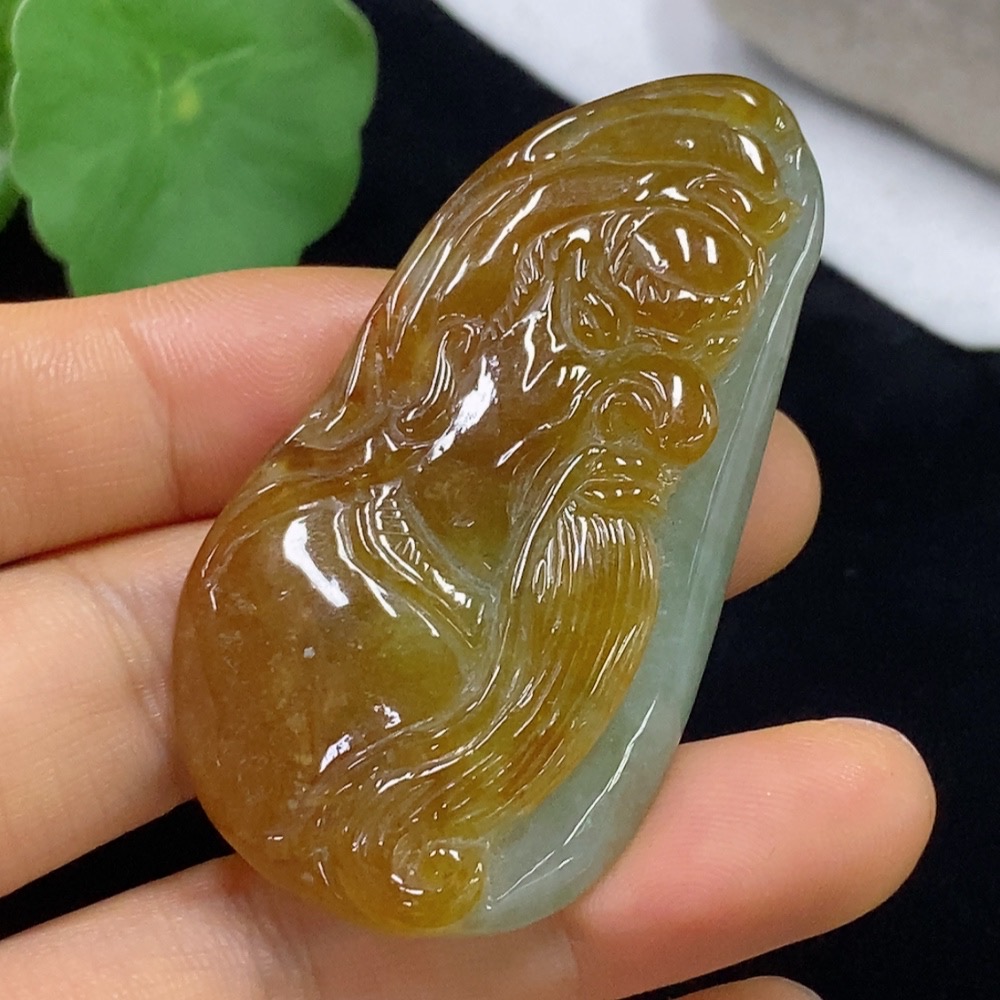 F34974336 Jadeite Pendant, Total Weight Approximately 28.43g, Color Origin of Yellow Part Undetermined