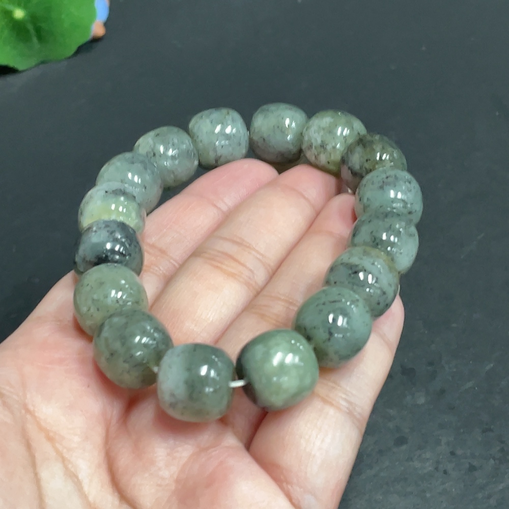 H29398616 Hetian Jade Bracelet, Approx. 13.6 mm Beads, Total Weight Approx. 74.2g