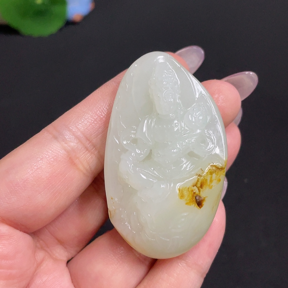 H33901172 Hetian Jade Pendant, Guanyin, Undetermined Skin Color Origin, Total Weight Approx. 48.2g